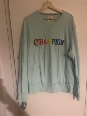 Champion x Todd Snyder Mint Crewneck Sweatshirt with Rainbow Logo